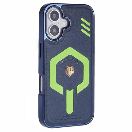 KIGC For iPhone 16 Case Compatible with MagSafe Leather+PC+TPU Phone Cover - Blue