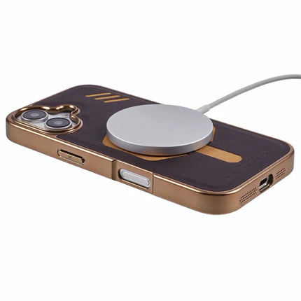 KIGC For iPhone 16 Case Compatible with MagSafe Leather+PC+TPU Phone Cover