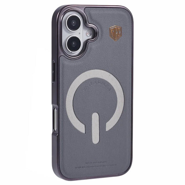 KIGC For iPhone 16 Case Compatible with MagSafe Leather+PC+TPU Back Cover - Grey
