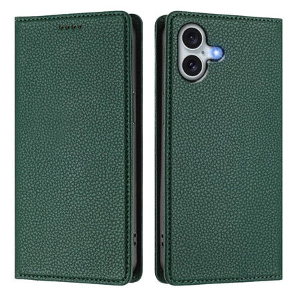 For iPhone 16 Plus Wallet Case RFID Blocking Litchi Texture Leather Mobile Cover