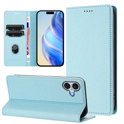 For iPhone 16 Plus Wallet Case RFID Blocking Litchi Texture Leather Mobile Cover