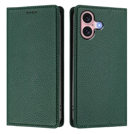 For iPhone 16 Wallet Case RFID Blocking Litchi Texture Leather Mobile Cover