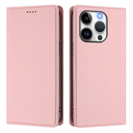 ShopCaseCart Magnetic Stand iPhone 15 Pro Folio Protective cover RFID Blocking Litchi Texture Leather Mobile Guard