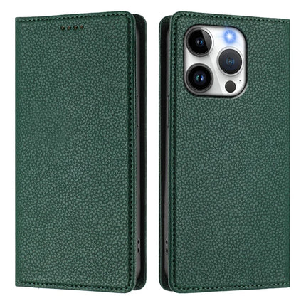 ShopCaseCart Magnetic Stand iPhone 15 Pro Folio Protective cover RFID Blocking Litchi Texture Leather Mobile Guard