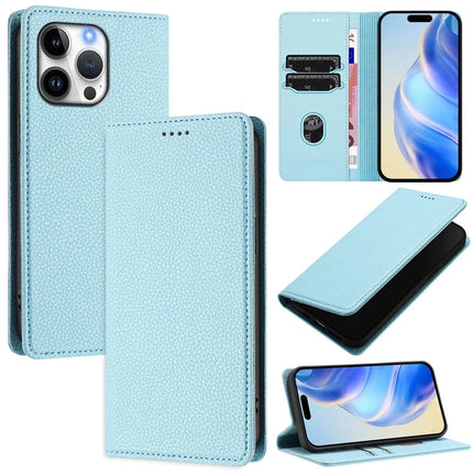 For iPhone 16 Pro Max Wallet Case RFID Blocking Litchi Texture Leather Mobile Cover - Baby Blue