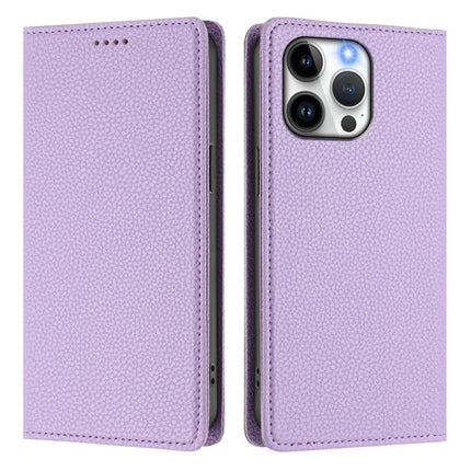 For iPhone 15 Pro Max Wallet Case RFID Blocking Litchi Texture Leather Mobile Cover