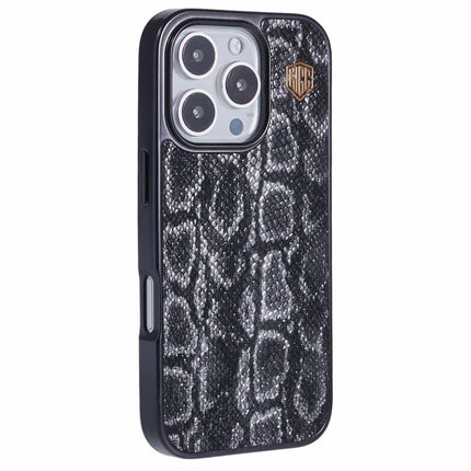KIGC For iPhone 16 Pro Case Compatible with MagSafe Snake Texture Leather+PC+TPU Back Cover - Black