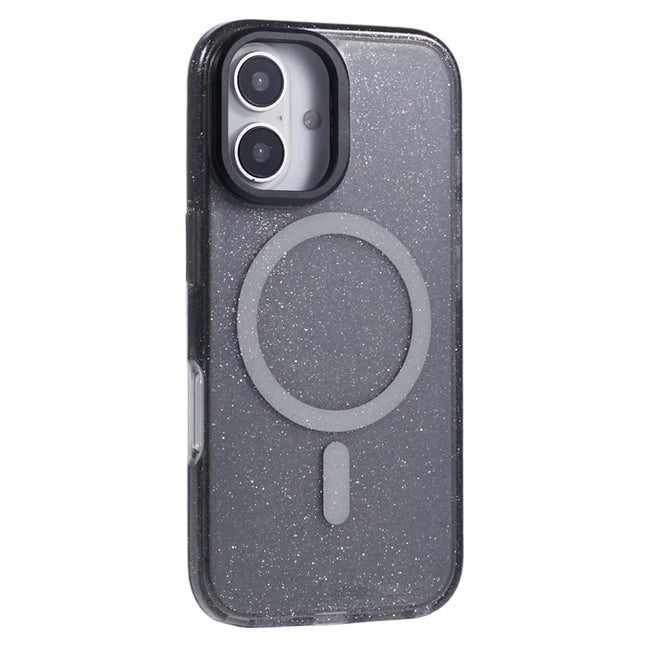 KIGC For iPhone 16 Case Compatible with MagSafe Epoxy Design Kickstand TPU+PC Phone Back Cover - Black