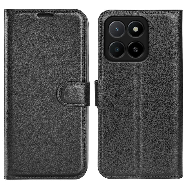For Honor X5b Case Litchi Texture Shockproof Leather Wallet Phone Cover - Black