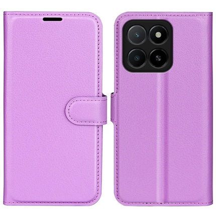 For Honor X5b Case Litchi Texture Shockproof Leather Wallet Phone Cover - Purple
