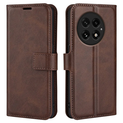 For OnePlus 13 Stand Case Anti-Scratch Calf Texture Leather Phone Cover - Brown