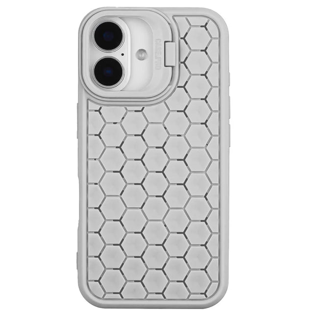 For iPhone 16 Case Kickstand Heat Dissipation TPU Phone Cover - Grey
