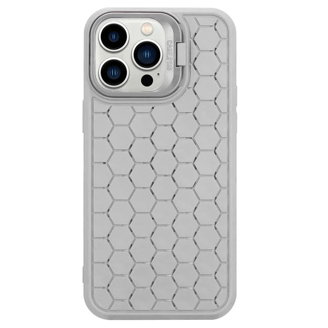 For iPhone 16 Pro Case Kickstand Heat Dissipation TPU Phone Cover - Grey
