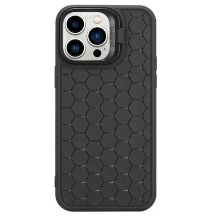 For iPhone 16 Pro Case Kickstand Heat Dissipation TPU Phone Cover - Black