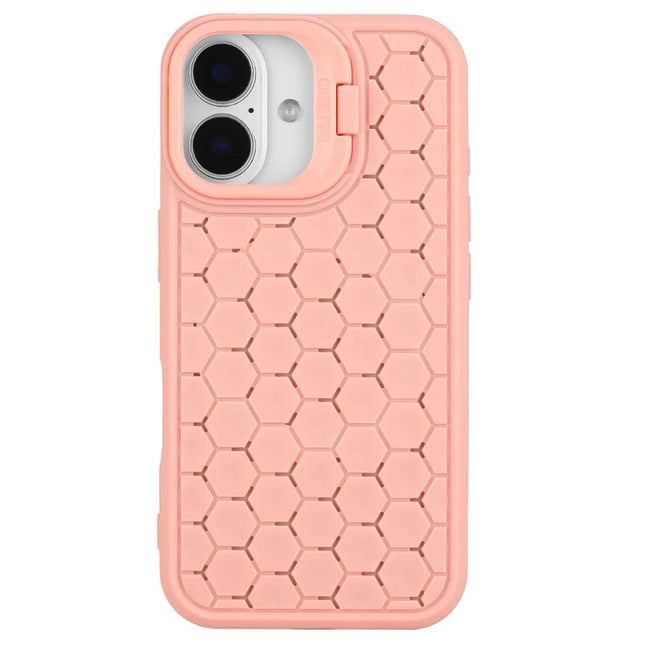 For iPhone 16 Plus Case Kickstand Heat Dissipation TPU Phone Cover - Pink