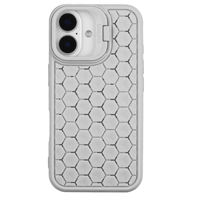 For iPhone 16 Plus Case Kickstand Heat Dissipation TPU Phone Cover - Grey