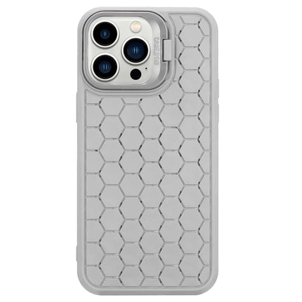 For iPhone 16 Pro Max Case Kickstand Heat Dissipation TPU Phone Cover - Grey