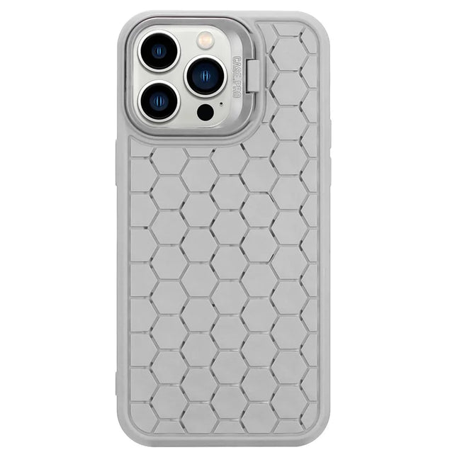 For iPhone 16 Pro Max Case Kickstand Heat Dissipation TPU Phone Cover - Grey