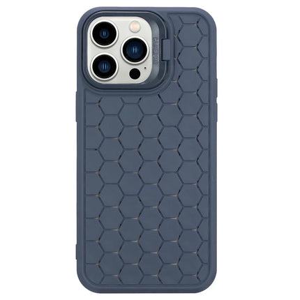 For iPhone 16 Pro Max Case Kickstand Heat Dissipation TPU Phone Cover - Dark Blue