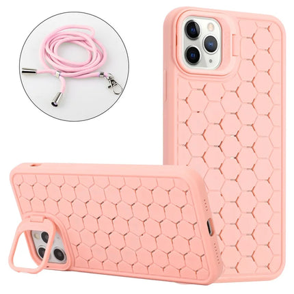 For iPhone 16 Pro TPU Case Kickstand Heat Dissipation Phone Cover with Lanyard - Pink