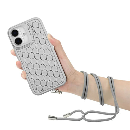 For iPhone 16 Plus TPU Case Kickstand Heat Dissipation Phone Cover with Lanyard