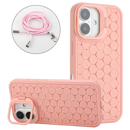 For iPhone 16 Plus TPU Case Kickstand Heat Dissipation Phone Cover with Lanyard - Pink