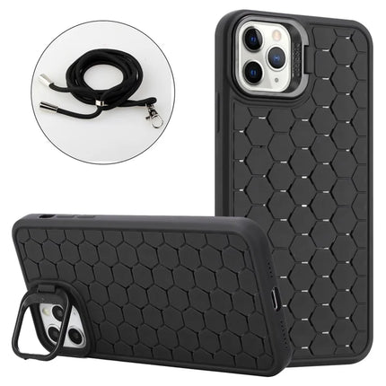 For iPhone 16 Pro Max TPU Case Kickstand Heat Dissipation Phone Cover with Lanyard - Black