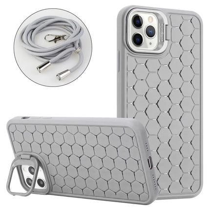 For iPhone 16 Pro Max TPU Case Kickstand Heat Dissipation Phone Cover with Lanyard - Grey