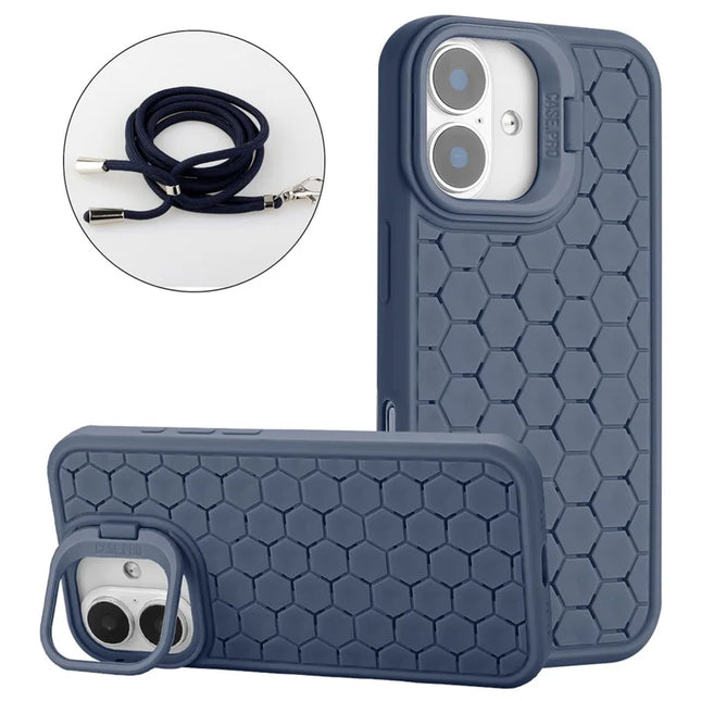 For iPhone 16 Plus Case Compatible with MagSafe Kickstand Heat Dissipation TPU Phone Cover with Lanyard - Dark Blue