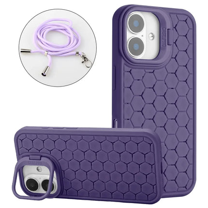 For iPhone 16 Plus Case Compatible with MagSafe Kickstand Heat Dissipation TPU Phone Cover with Lanyard - Purple