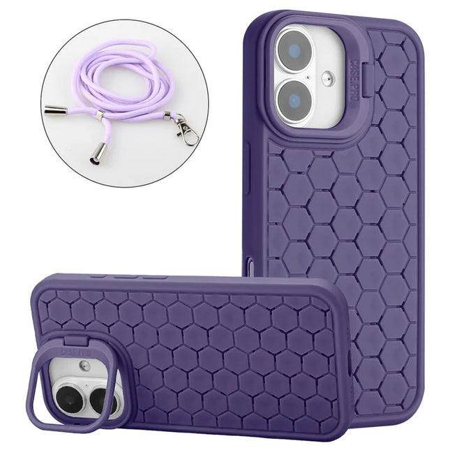 For iPhone 16 Plus Case Compatible with MagSafe Kickstand Heat Dissipation TPU Phone Cover with Lanyard - Purple