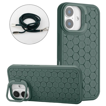 For iPhone 16 Plus Case Compatible with MagSafe Kickstand Heat Dissipation TPU Phone Cover with Lanyard - Army Green
