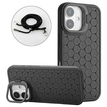 For iPhone 16 Plus Case Compatible with MagSafe Kickstand Heat Dissipation TPU Phone Cover with Lanyard - Black