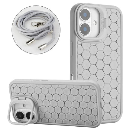 For iPhone 16 Plus Case Compatible with MagSafe Kickstand Heat Dissipation TPU Phone Cover with Lanyard - Grey