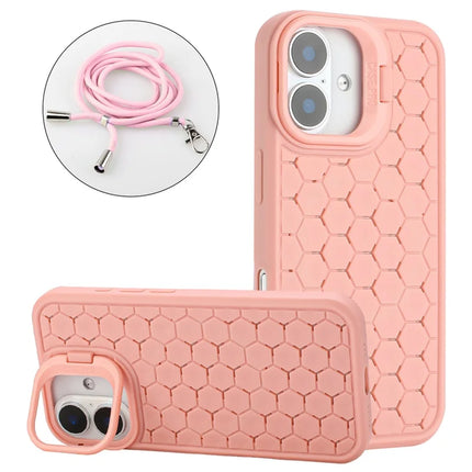 For iPhone 16 Plus Case Compatible with MagSafe Kickstand Heat Dissipation TPU Phone Cover with Lanyard - Pink