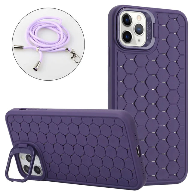 For iPhone 16 Pro Max Case Compatible with MagSafe Kickstand Heat Dissipation TPU Phone Cover with Lanyard - Purple