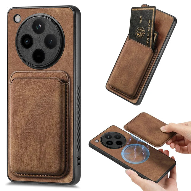 For Oppo Find X8 Pro 5G Case Retro Leather+TPU Phone Cover with Detachable Card Slot - Brown