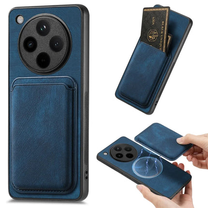 For Oppo Find X8 Pro 5G Case Retro Leather+TPU Phone Cover with Detachable Card Slot - Blue