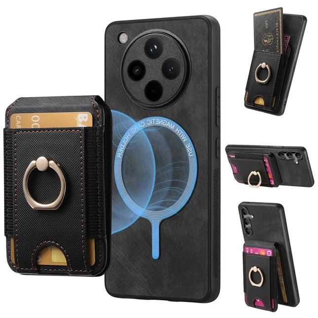 For Oppo Find X8 Pro 5G Case with Detachable Card Holder Kickstand Leather Back Cover - Black