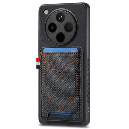 For Oppo Find X8 Pro 5G Phone Case Retro Jean Cloth Texture Leather Back Cover Card Holder - Black