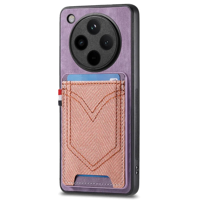 For Oppo Find X8 Pro 5G Phone Case Retro Jean Cloth Texture Leather Back Cover Card Holder - Purple
