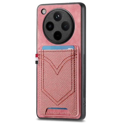 For Oppo Find X8 Pro 5G Phone Case Retro Jean Cloth Texture Leather Back Cover Card Holder - Pink