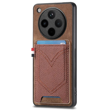 For Oppo Find X8 Pro 5G Phone Case Retro Jean Cloth Texture Leather Back Cover Card Holder - Brown