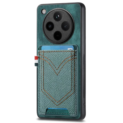 For Oppo Find X8 Pro 5G Phone Case Retro Jean Cloth Texture Leather Back Cover Card Holder - Green