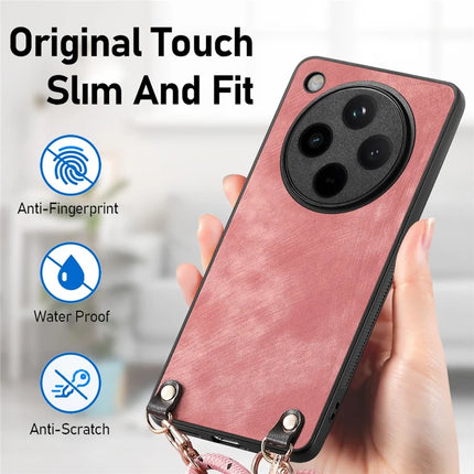 For Oppo Find X8 Pro 5G Case Retro Texture Leather Coated PC+TPU Phone Cover with Hanging Rope