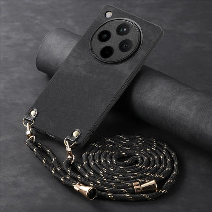 For Oppo Find X8 Pro 5G Case Retro Texture Leather Coated PC+TPU Phone Cover with Hanging Rope
