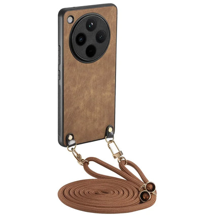 For Oppo Find X8 Pro 5G Case Retro Texture Leather Coated PC+TPU Phone Cover with Hanging Rope - Brown