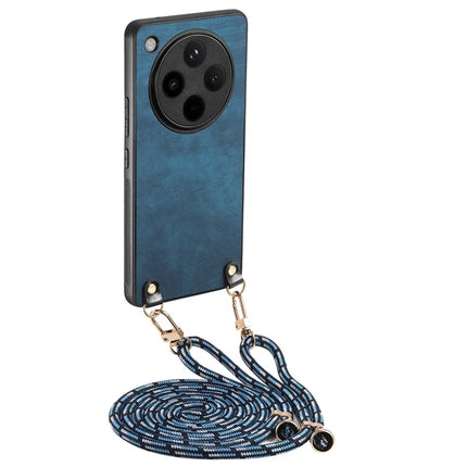 For Oppo Find X8 Pro 5G Case Retro Texture Leather Coated PC+TPU Phone Cover with Hanging Rope - Blue