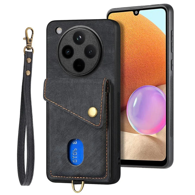 For Oppo Find X8 Pro 5G Case Leather+TPU Back Cover with Card Slot Kickstand - Black