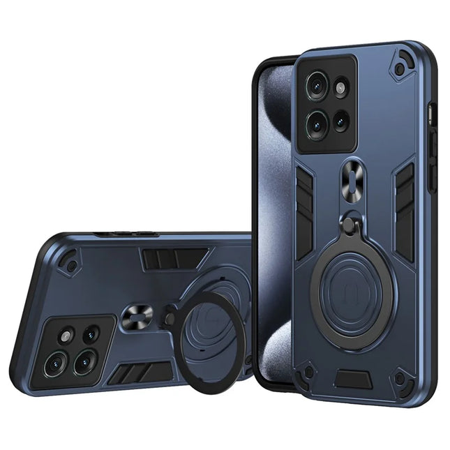 For Motorola Edge 50 5G Case Rotatable Kickstand PC+TPU Drop Protection Phone Cover - Blue